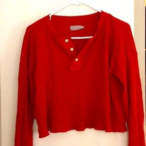 Red waffle weave long sleeve crop shirt